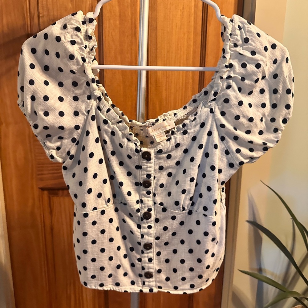 Monteau White and Black Polka Dot Blouse